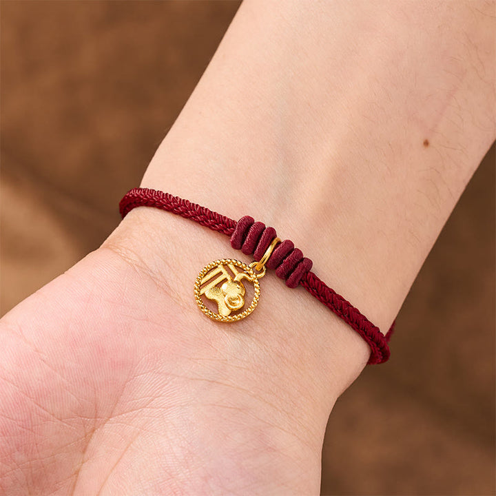 Buddha Stones Bracelet de richesse en cuivre plaqué or avec motif éléphant Fu et cordon rouge - image 16