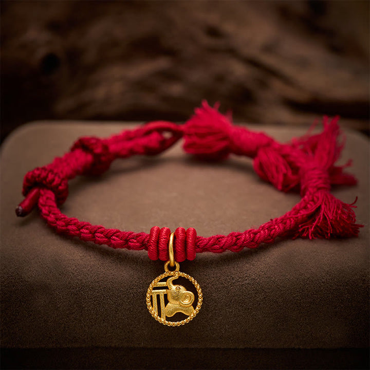 Buddha Stones Bracelet tibétain à cordon rouge et motif éléphant Fu plaqué or cuivre, équilibré - image 14