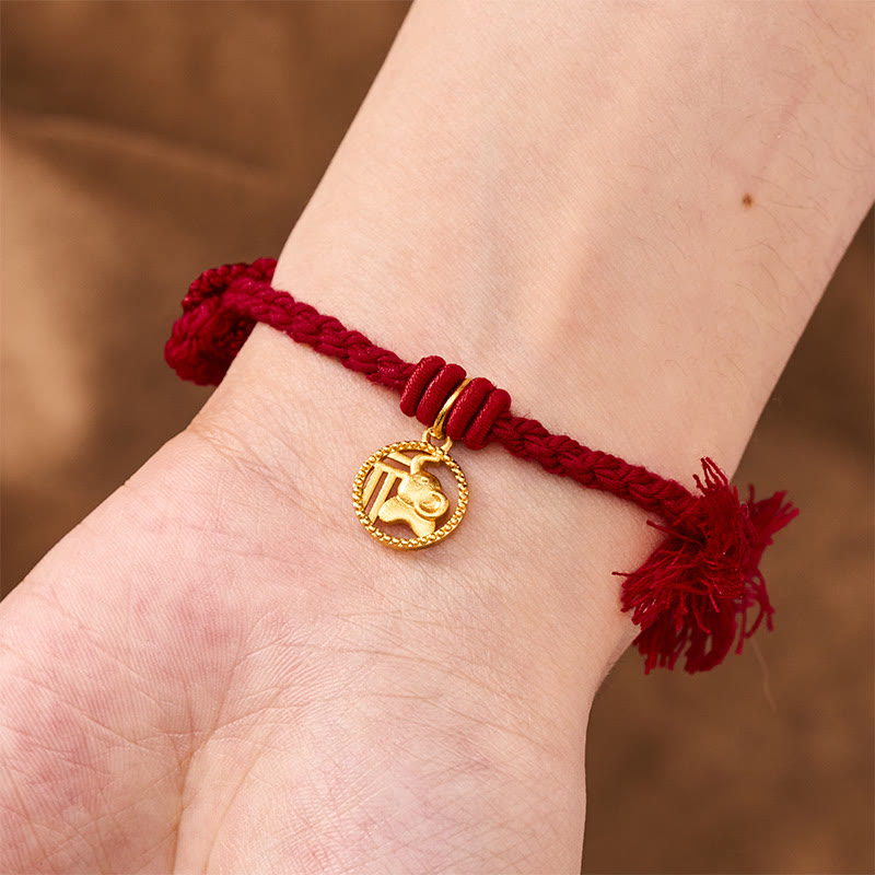 Buddha Stones Bracelet tibétain à cordon rouge et motif éléphant Fu plaqué or cuivre, équilibré - image 16