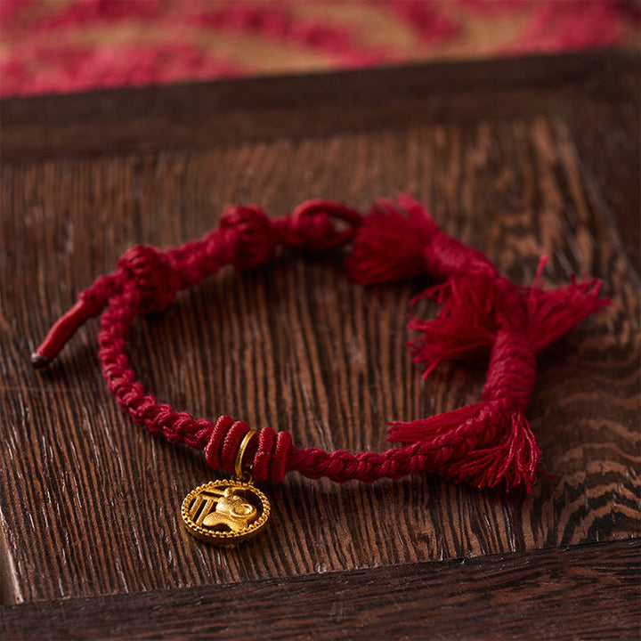 Buddha Stones Bracelet tibétain à cordon rouge et motif éléphant Fu plaqué or cuivre, équilibré - image 13