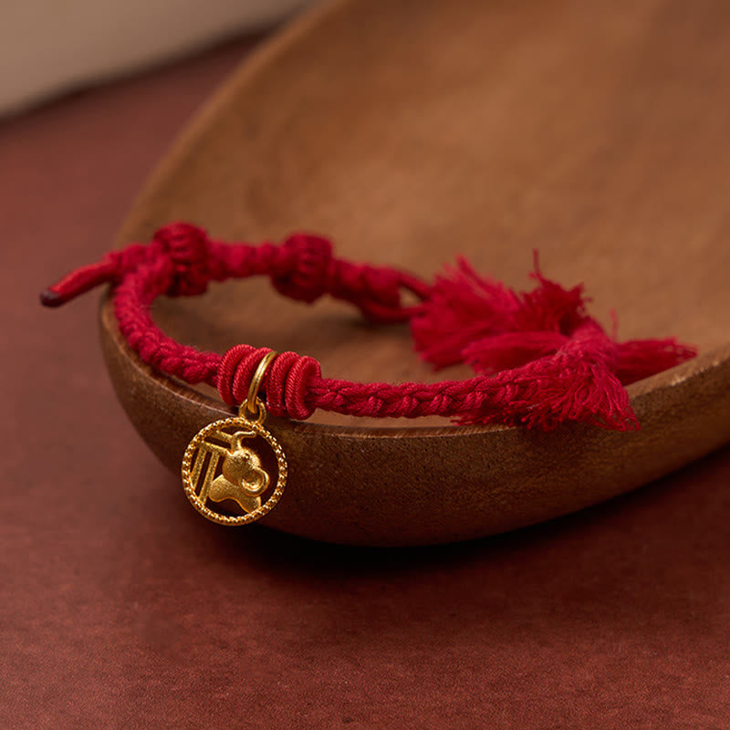 Buddha Stones Bracelet tibétain à cordon rouge et motif éléphant Fu plaqué or cuivre, équilibré - image 12
