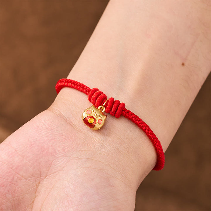 Buddha Stones Bracelet de protection chat en argent sterling 925 plaqué or et cordon rouge - image 5