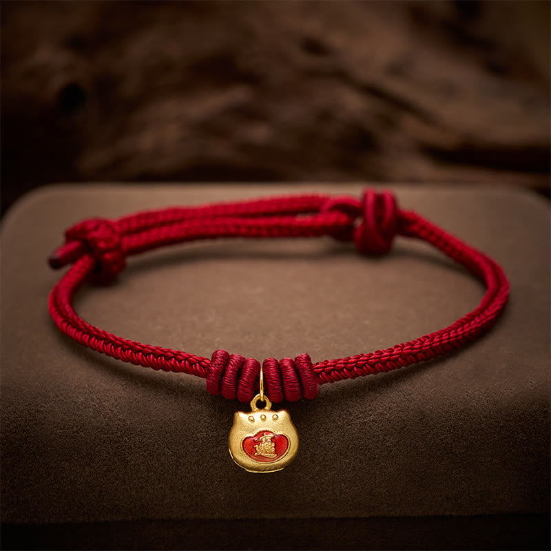 Buddha Stones Bracelet de protection chat en argent sterling 925 plaqué or et cordon rouge - image 14