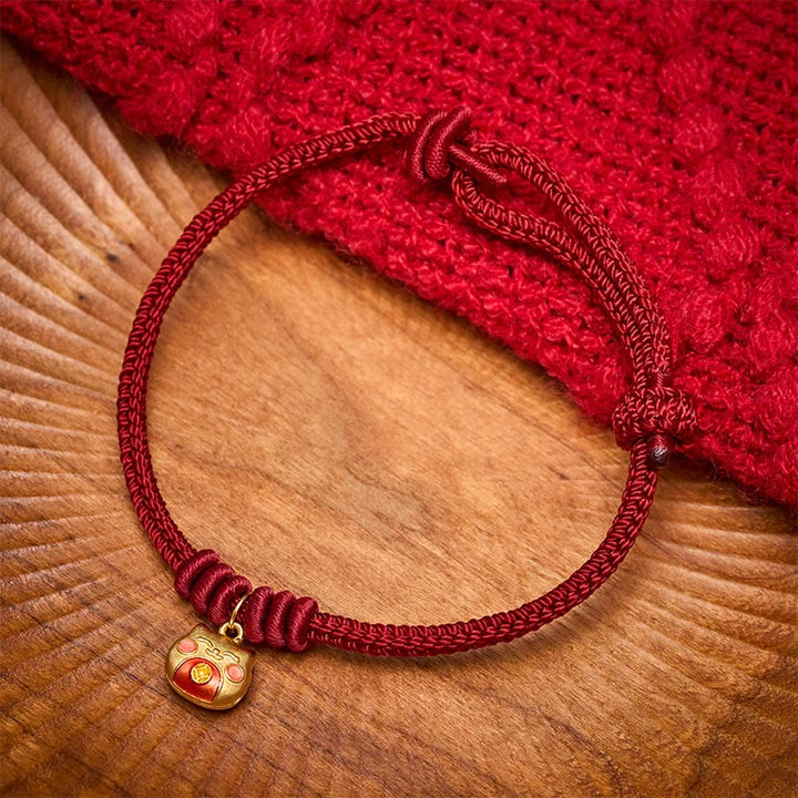 Buddha Stones Bracelet de protection chat en argent sterling 925 plaqué or et cordon rouge - Rouge foncé (tour de poignet 15-18 cm) - image 10