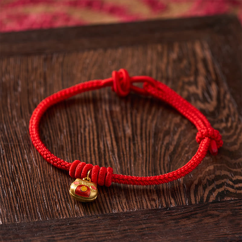 Buddha Stones Bracelet de protection chat en argent sterling 925 plaqué or et cordon rouge - image 2