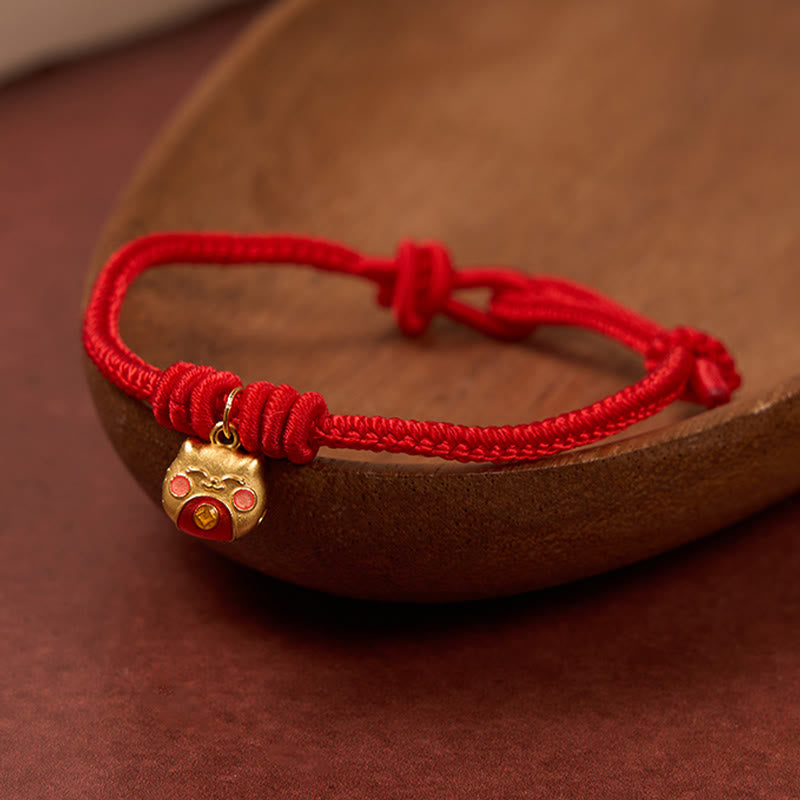 Buddha Stones Bracelet de protection chat en argent sterling 925 plaqué or et cordon rouge - image 1