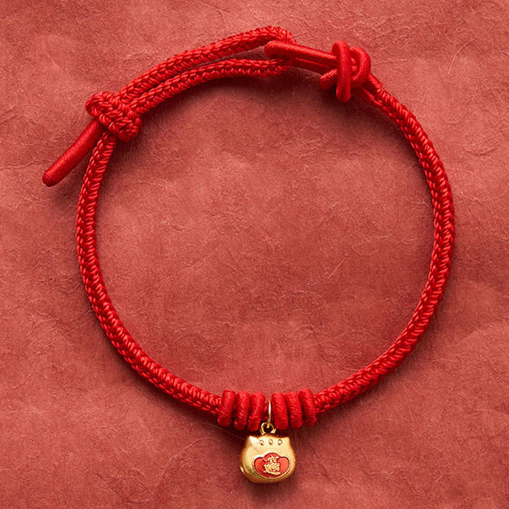 Buddha Stones Bracelet de protection chat en argent sterling 925 plaqué or et cordon rouge - image 3