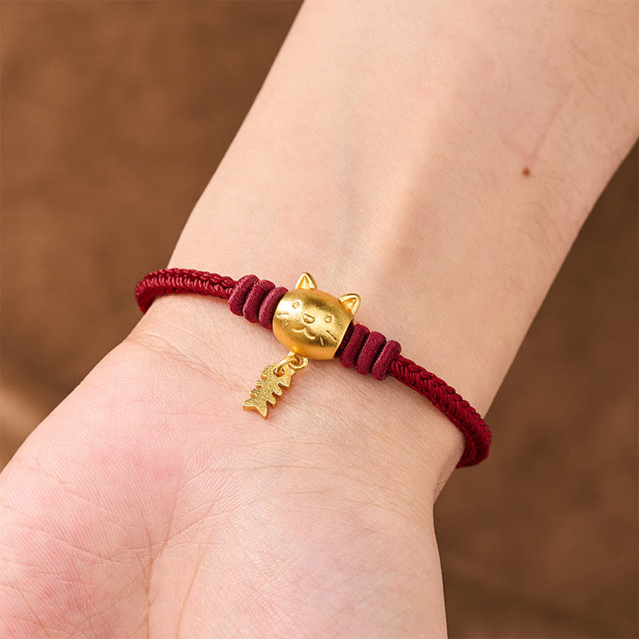 Buddha Stones Bracelet de guérison en cuivre avec un joli chat et un poisson, fil rouge - image 5