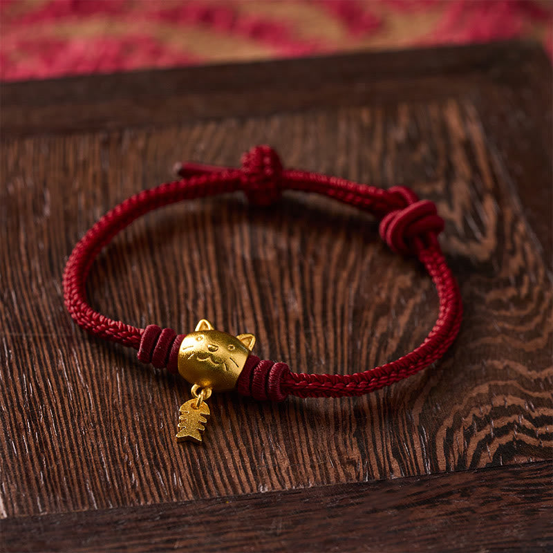 Buddha Stones Bracelet de guérison en cuivre avec un joli chat et un poisson, fil rouge - image 2