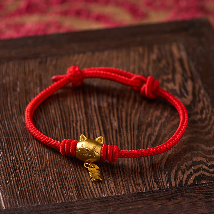 Buddha Stones Bracelet de guérison en cuivre avec un joli chat et un poisson, fil rouge - image 12