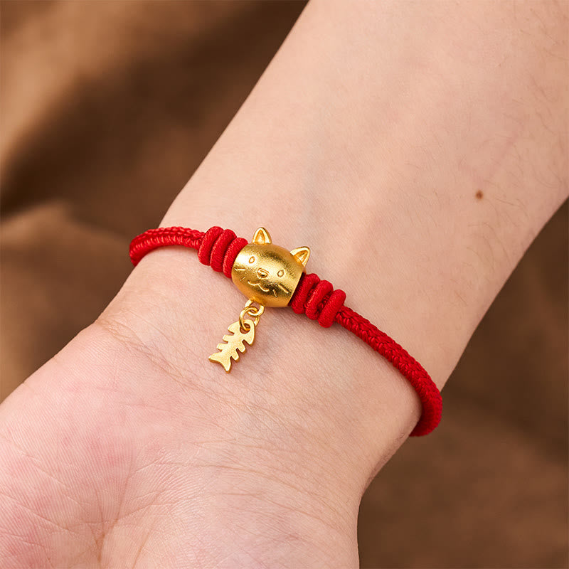 Buddha Stones Bracelet de guérison en cuivre avec un joli chat et un poisson, fil rouge - image 15