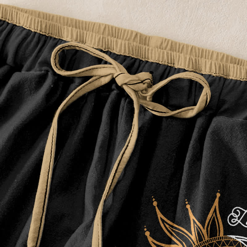 Buddha Stones Pantalon pour femme en pur coton avec motif mandala soleil et lune, taille élastique et poches - image 1