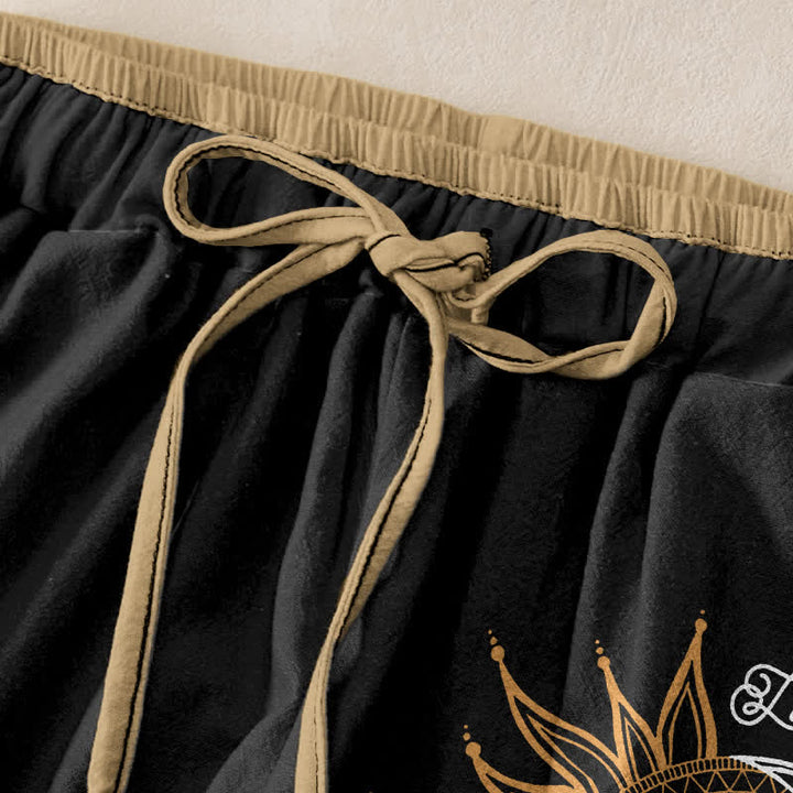 Buddha Stones Pantalon pour femme en pur coton avec motif mandala soleil et lune, taille élastique et poches - image 1