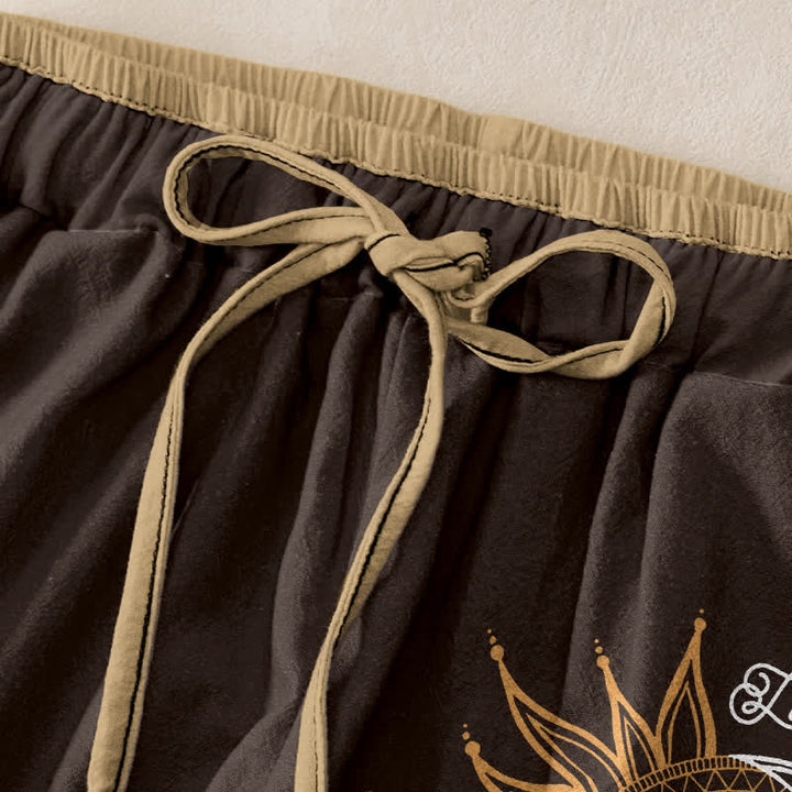 Buddha Stones Pantalon pour femme en pur coton avec motif mandala soleil et lune, taille élastique et poches - image 5
