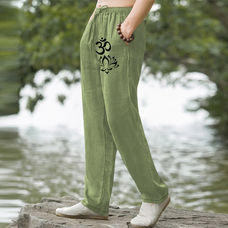 Buddha Stones Pantalon fuselé pour homme en coton à motif lotus Om avec poches - image 1