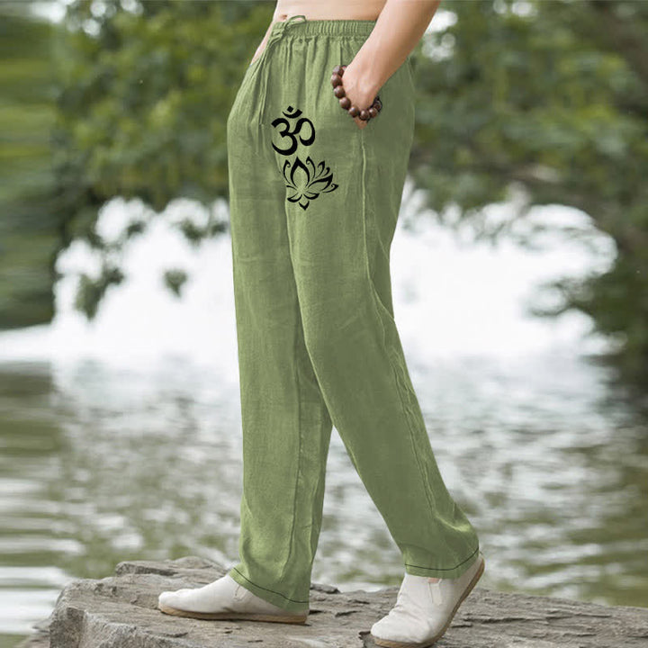 Buddha Stones Pantalon fuselé pour homme en coton à motif lotus Om avec poches - image 1