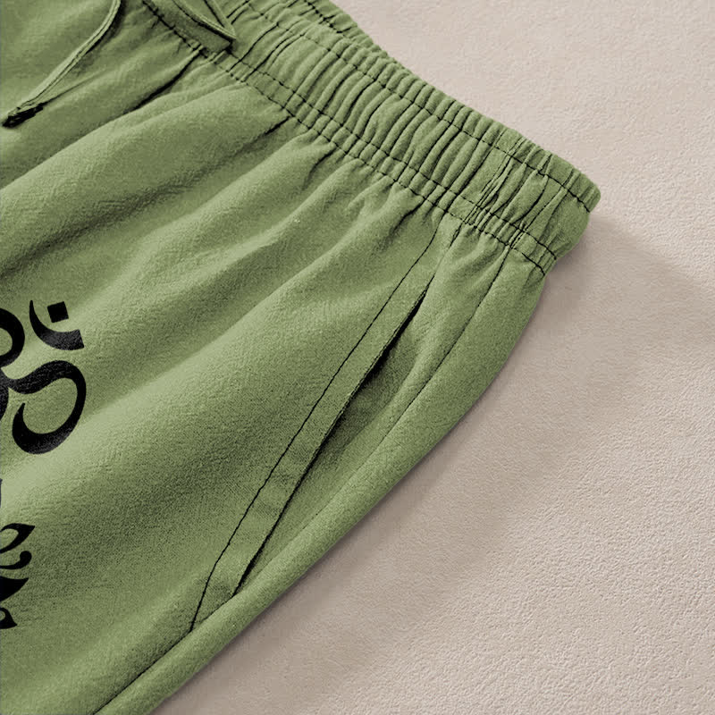Buddha Stones Pantalon fuselé pour homme en coton à motif lotus Om avec poches - image 3