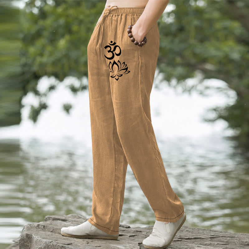 Buddha Stones Pantalon fuselé pour homme en coton à motif lotus Om avec poches - image 5