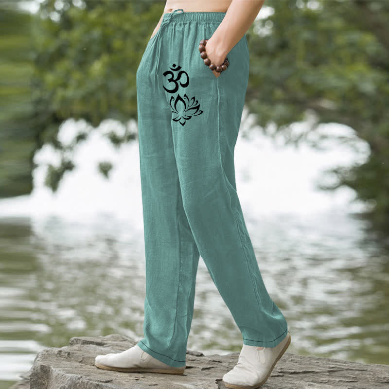 Buddha Stones Pantalon fuselé pour homme en coton à motif lotus Om avec poches - image 7