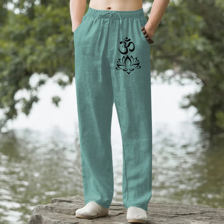 Buddha Stones Pantalon fuselé pour homme en coton à motif lotus Om avec poches - Turquoise moyen - US/UK/AU50，EU60 (5XL) - image 6