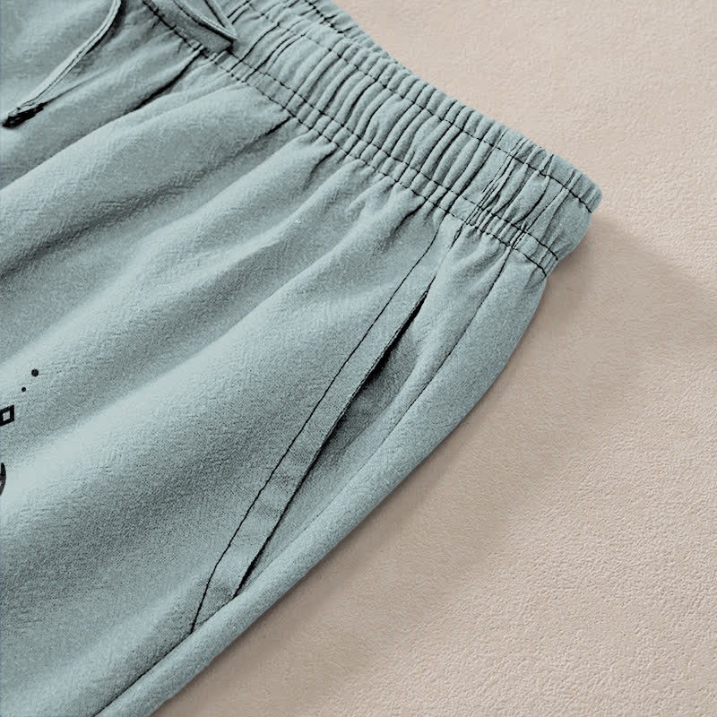 Buddha Stones Pantalon fuselé pour homme en coton à motif lotus et lune, avec poches - image 3