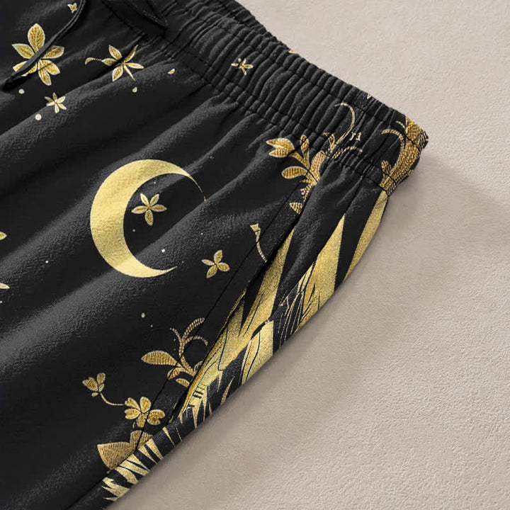 Buddha Stones Pantalon fuselé pour homme en coton à motif nuage de dragon doré avec poches - image 3