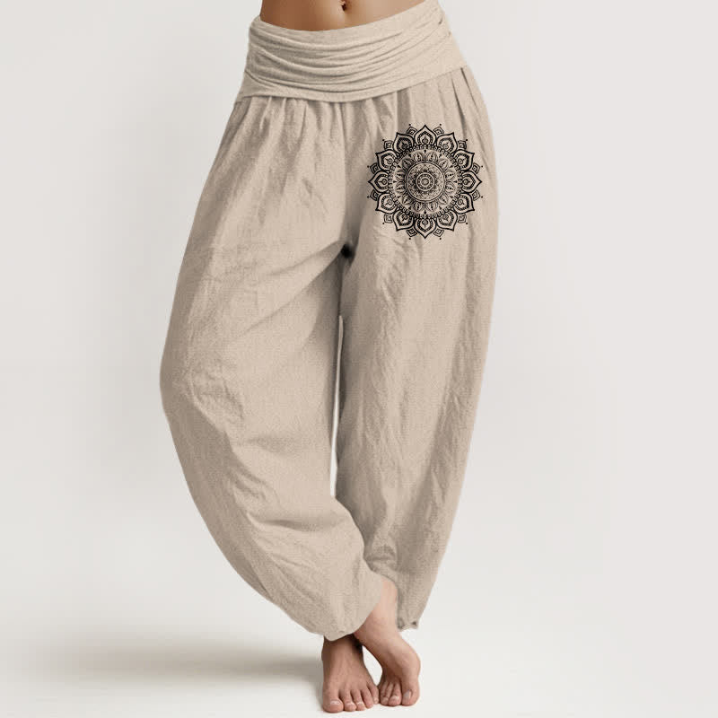 Buddha Stones Pantalon harem pour femme en pur coton à motif mandala et taille élastique - Tanné - US16，UK/AU20，EU48 (3XL) - image 14