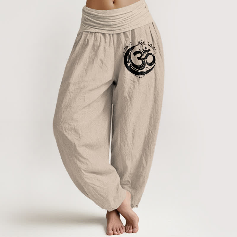 Buddha Stones Pantalon harem pour femme en pur coton, motif Om sacré, taille élastique - Tanné - US16，UK/AU20，EU48 (3XL) - image 14