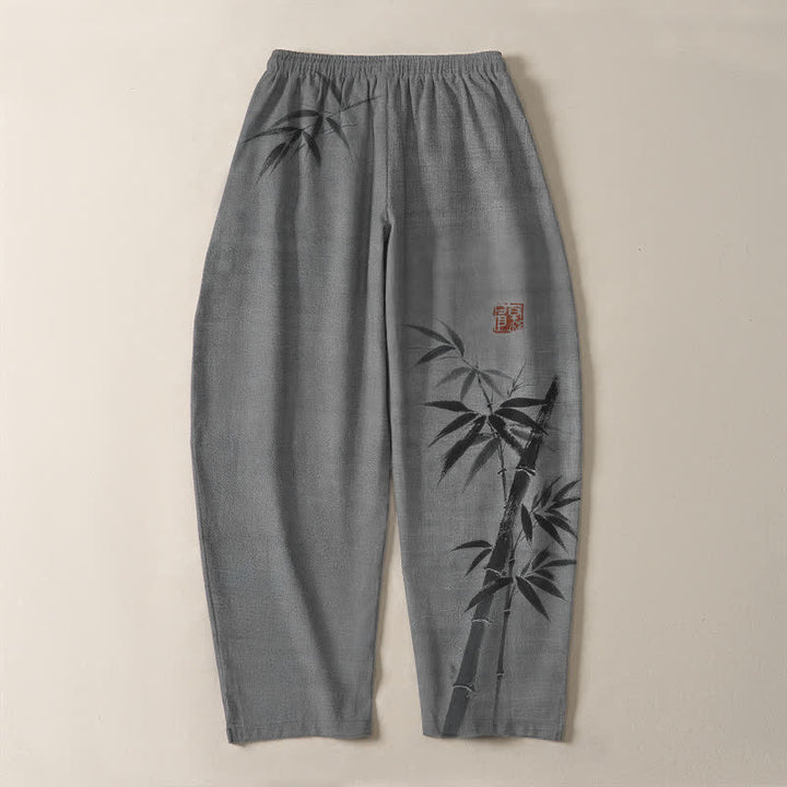 Buddha Stones Pantalon fuselé pour homme en pur coton, motif bambou, cordon de serrage et poches - image 3