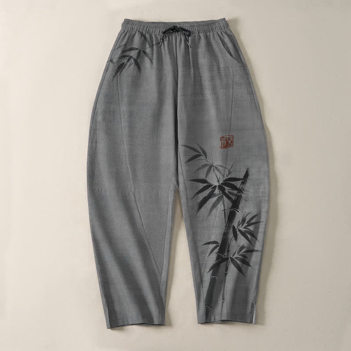 Buddha Stones Pantalon fuselé pour homme en pur coton, motif bambou, cordon de serrage et poches - image 2