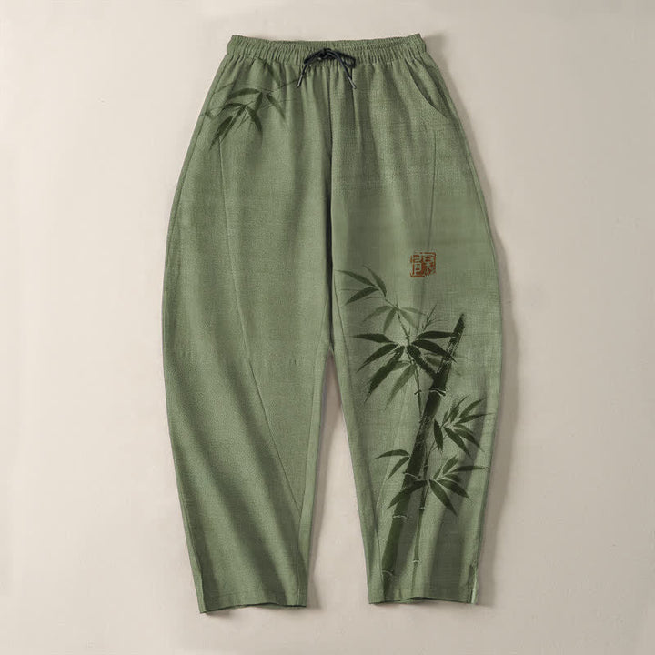 Buddha Stones Pantalon fuselé pour homme en pur coton, motif bambou, cordon de serrage et poches - image 9