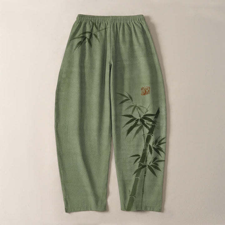 Buddha Stones Pantalon fuselé pour homme en pur coton, motif bambou, cordon de serrage et poches - image 10