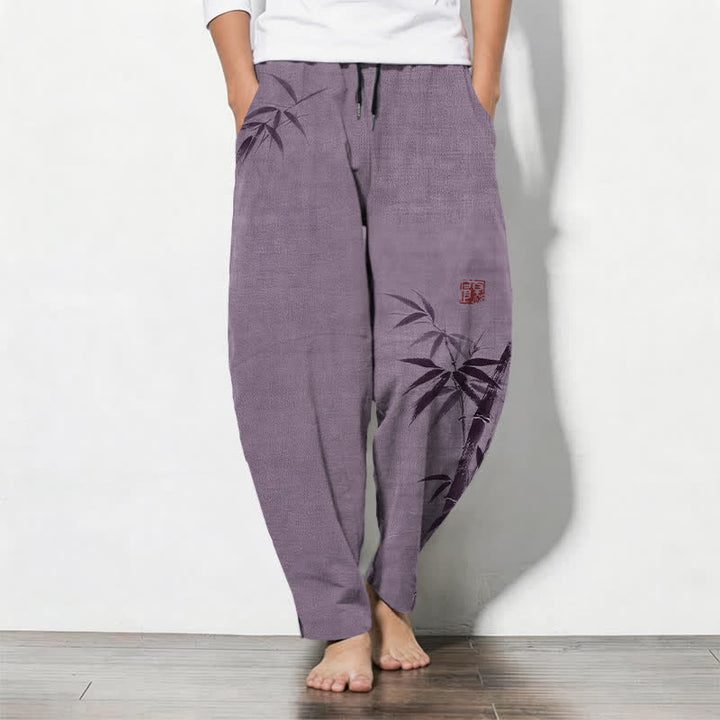 Buddha Stones Pantalon fuselé pour homme en pur coton, motif bambou, cordon de serrage et poches - Chardon - US/UK/AU50，EU60 (5XL) - image 11