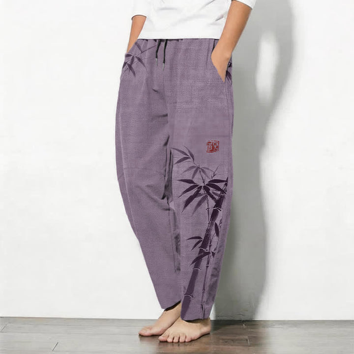 Buddha Stones Pantalon fuselé pour homme en pur coton, motif bambou, cordon de serrage et poches - image 12