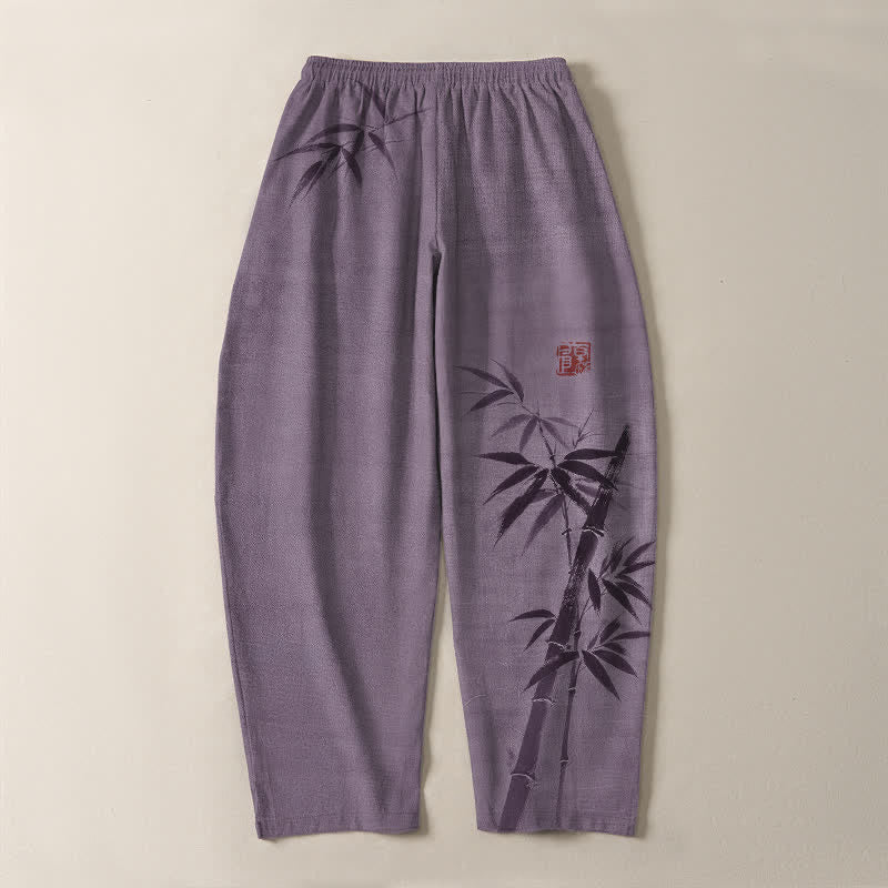 Buddha Stones Pantalon fuselé pour homme en pur coton, motif bambou, cordon de serrage et poches - image 14