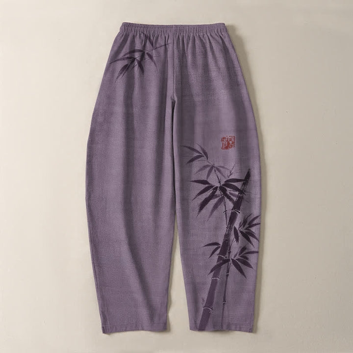 Buddha Stones Pantalon fuselé pour homme en pur coton, motif bambou, cordon de serrage et poches - image 14