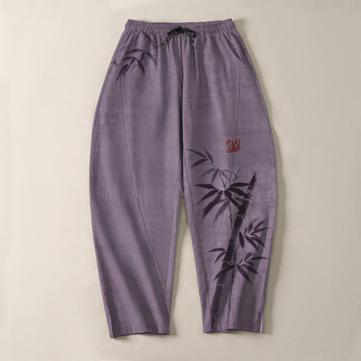 Buddha Stones Pantalon fuselé pour homme en pur coton, motif bambou, cordon de serrage et poches - image 13