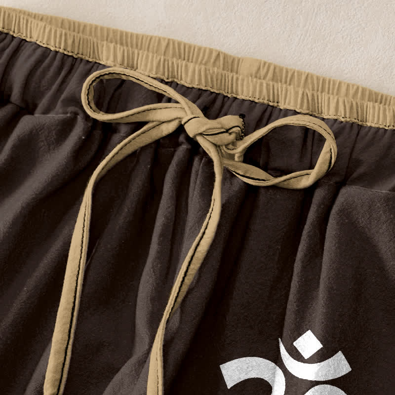 Buddha Stones Pantalon pour femme en pur coton avec motif du symbole Om, taille élastique et poches - image 1