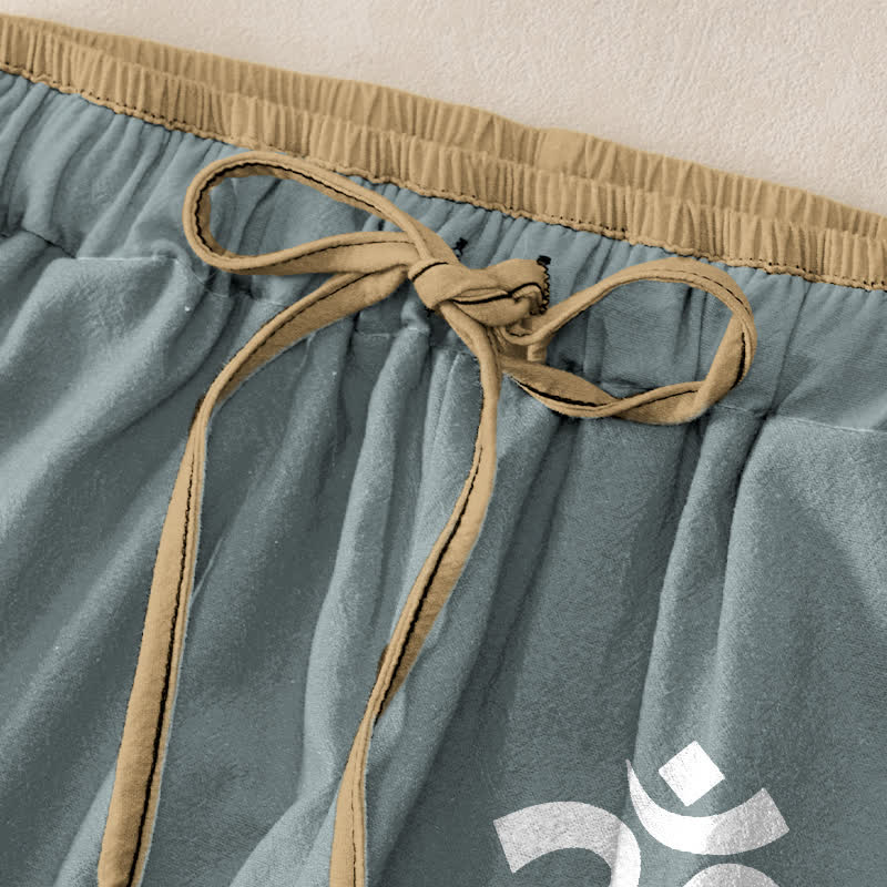 Buddha Stones Pantalon pour femme en pur coton avec motif du symbole Om, taille élastique et poches - image 9