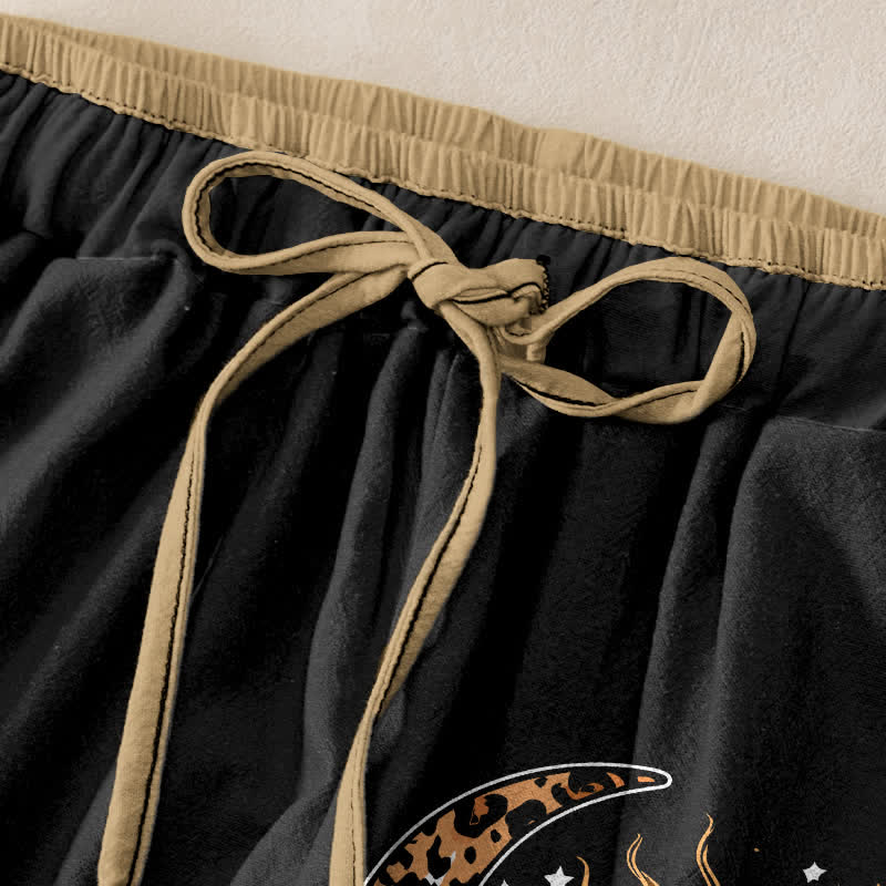 Buddha Stones Pantalon pour femme en pur coton, motif soleil et lune céleste, taille élastique et poches - image 1