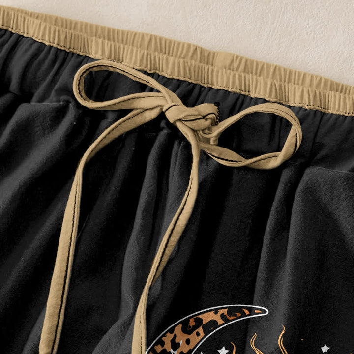 Buddha Stones Pantalon pour femme en pur coton, motif soleil et lune céleste, taille élastique et poches - image 1