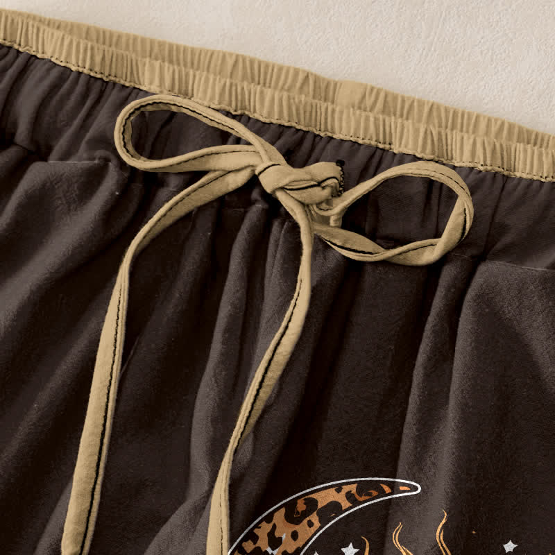 Buddha Stones Pantalon pour femme en pur coton, motif soleil et lune céleste, taille élastique et poches - image 5