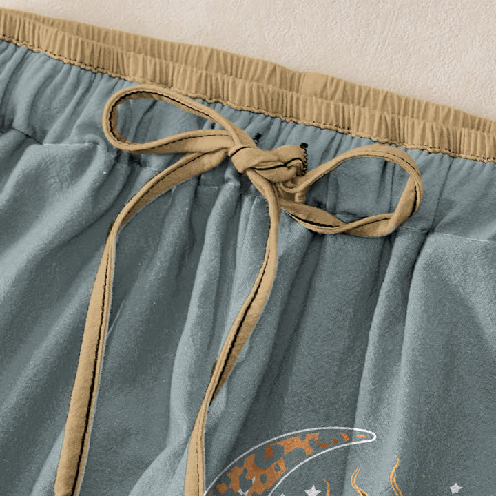 Buddha Stones Pantalon pour femme en pur coton, motif soleil et lune céleste, taille élastique et poches - image 9