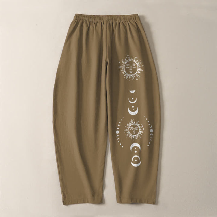 Buddha Stones Pantalon fuselé pour homme en pur coton avec cordon de serrage, motif phases du soleil et de la lune et poches - image 10