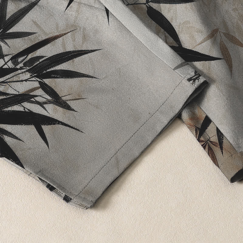 Buddha Stones Pantalon fuselé pour homme en pur coton, imprimé feuilles de bambou, avec cordon de serrage et poches. - image 5