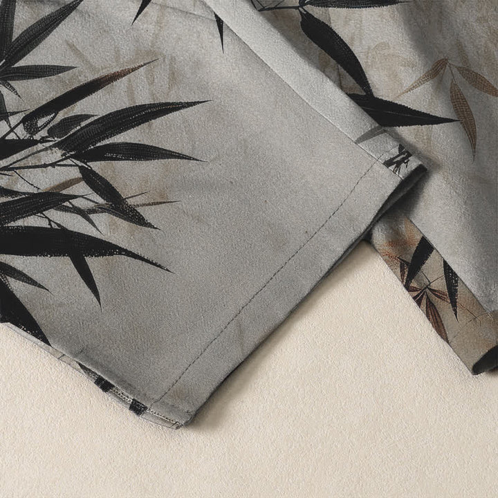 Buddha Stones Pantalon fuselé pour homme en pur coton, imprimé feuilles de bambou, avec cordon de serrage et poches. - image 5