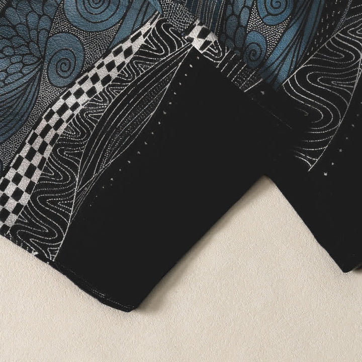 Buddha Stones Pantalon fuselé pour homme en pur coton à motif ethnique ondulé, cordon de serrage et poches - image 5