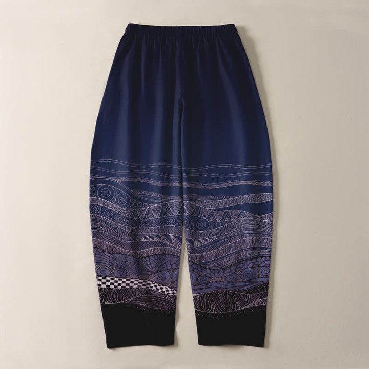 Buddha Stones Pantalon fuselé pour homme en pur coton à motif ethnique ondulé, cordon de serrage et poches - image 10