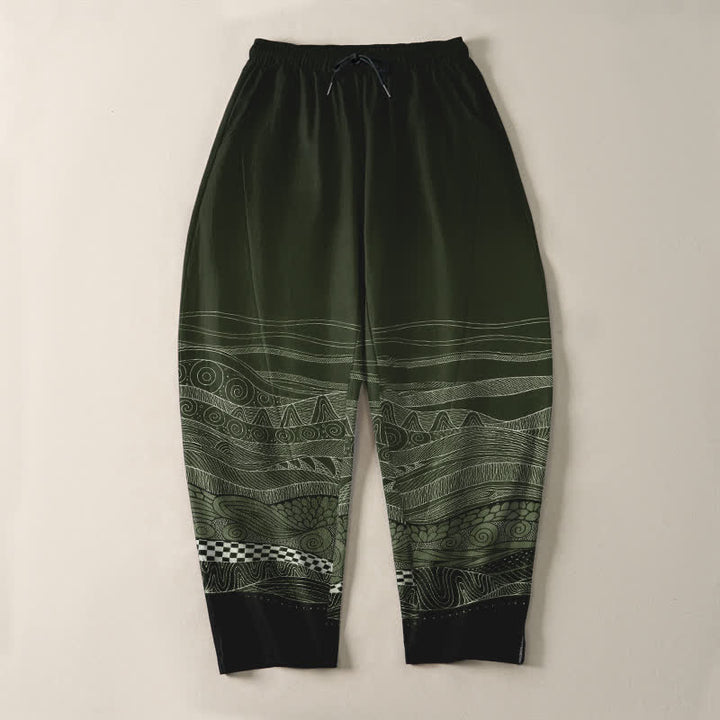 Buddha Stones Pantalon fuselé pour homme en pur coton à motif ethnique ondulé, cordon de serrage et poches - image 13