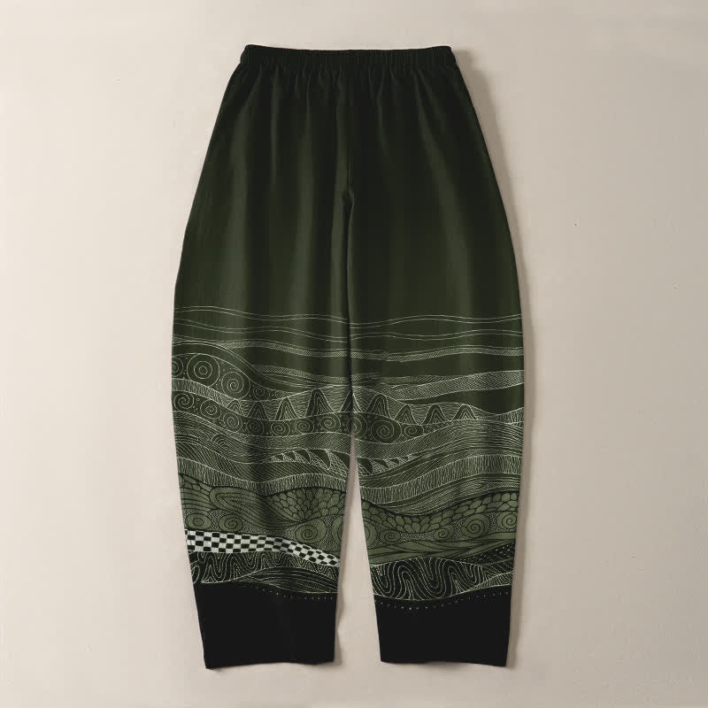 Buddha Stones Pantalon fuselé pour homme en pur coton à motif ethnique ondulé, cordon de serrage et poches - image 14